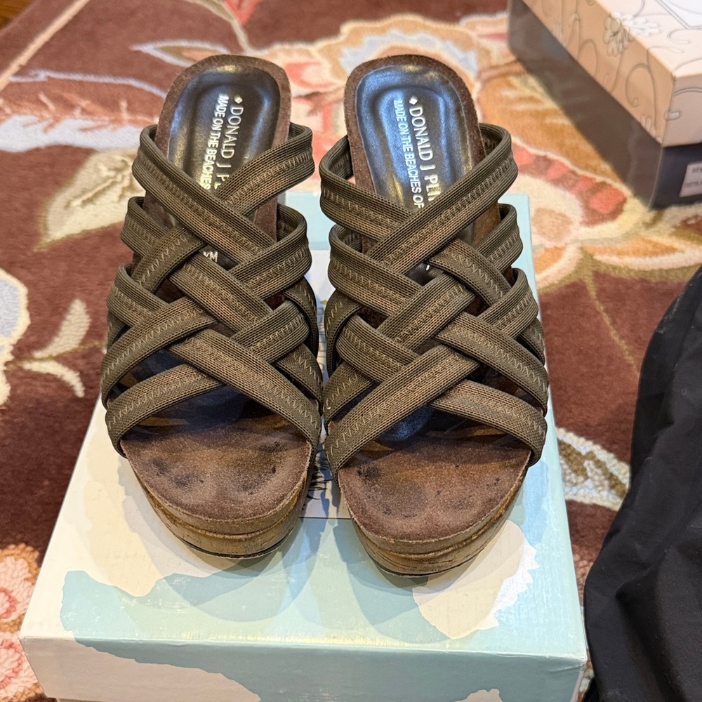 Donald J. Pliner Bronze Stretch Braided Platform Wedge Sandals
